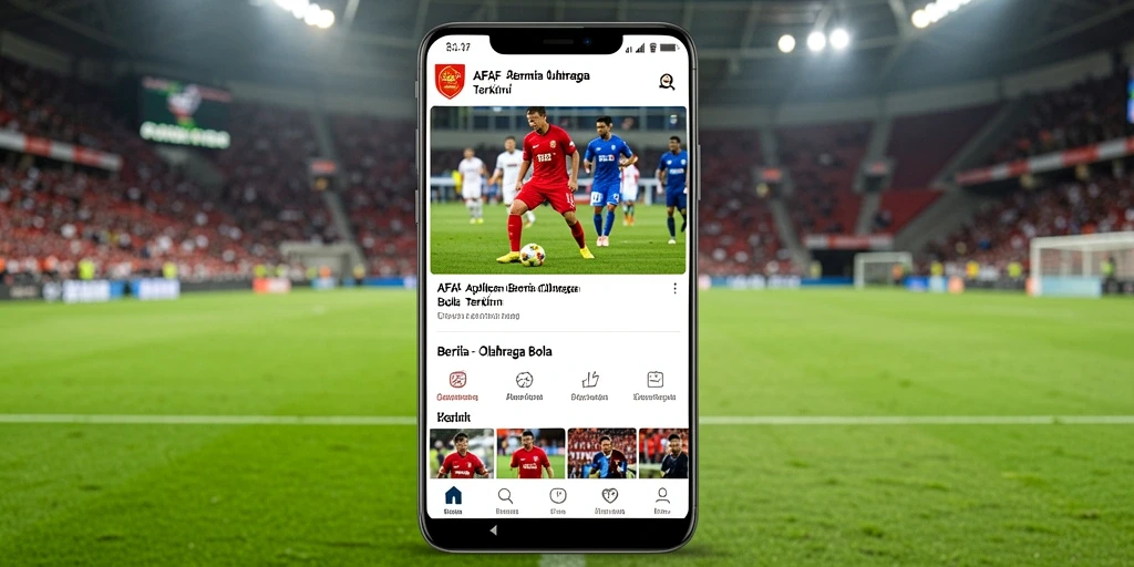 Antarmuka AFAF yang menampilkan berita dan statistik Olahraga Bola.