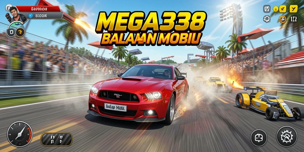 Antarmuka MEGA338 yang menarik saat balapan mobil.