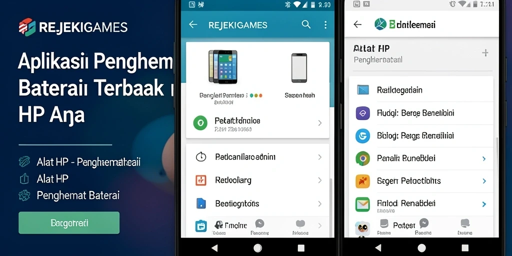 Antarmuka aplikasi REJEKIGAMES dengan fitur Penghemat Baterai yang mudah digunakan.